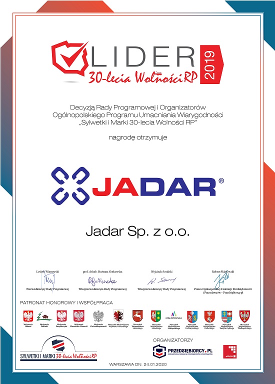 dyplom LIDER 30 lecia 17male