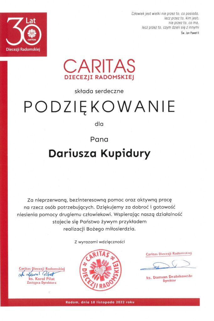 Podziękowanie Caritas 2