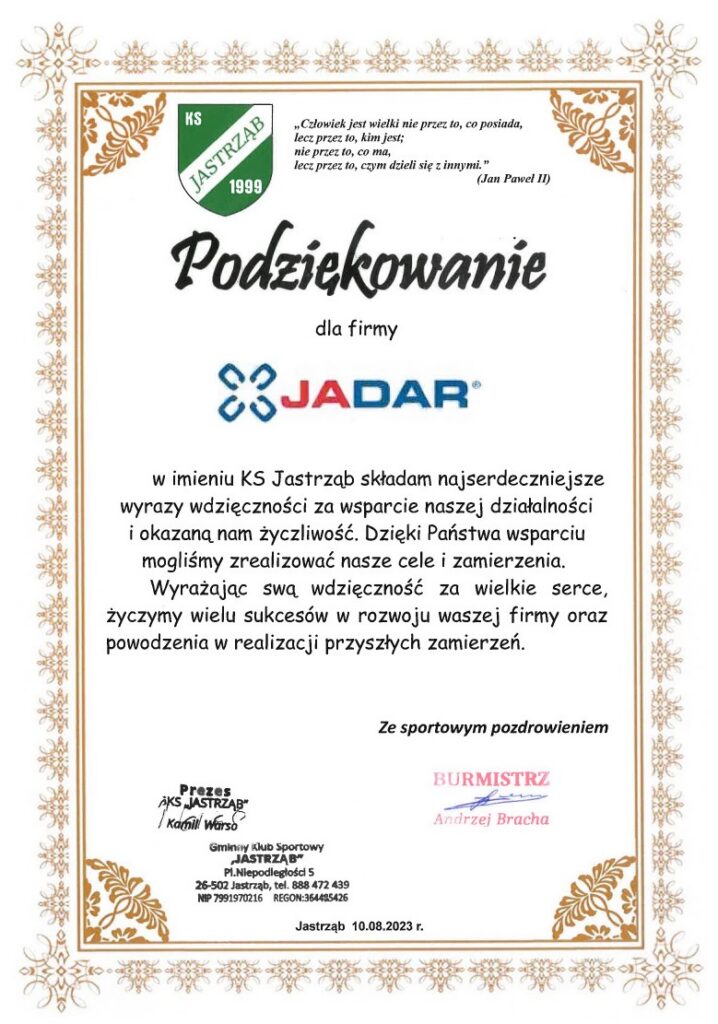 Podziękowanie Jastrząb 2023 Aaa