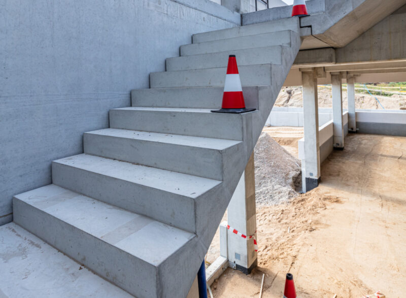 Warehouse Stairs Construction. Building A New Industrial Hall
