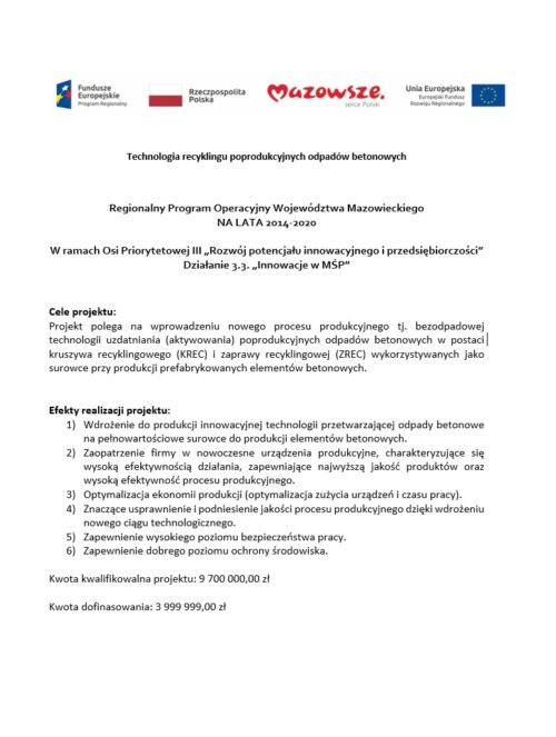 Technologia recyklingu poprodukcyjnych odpadów betonowych