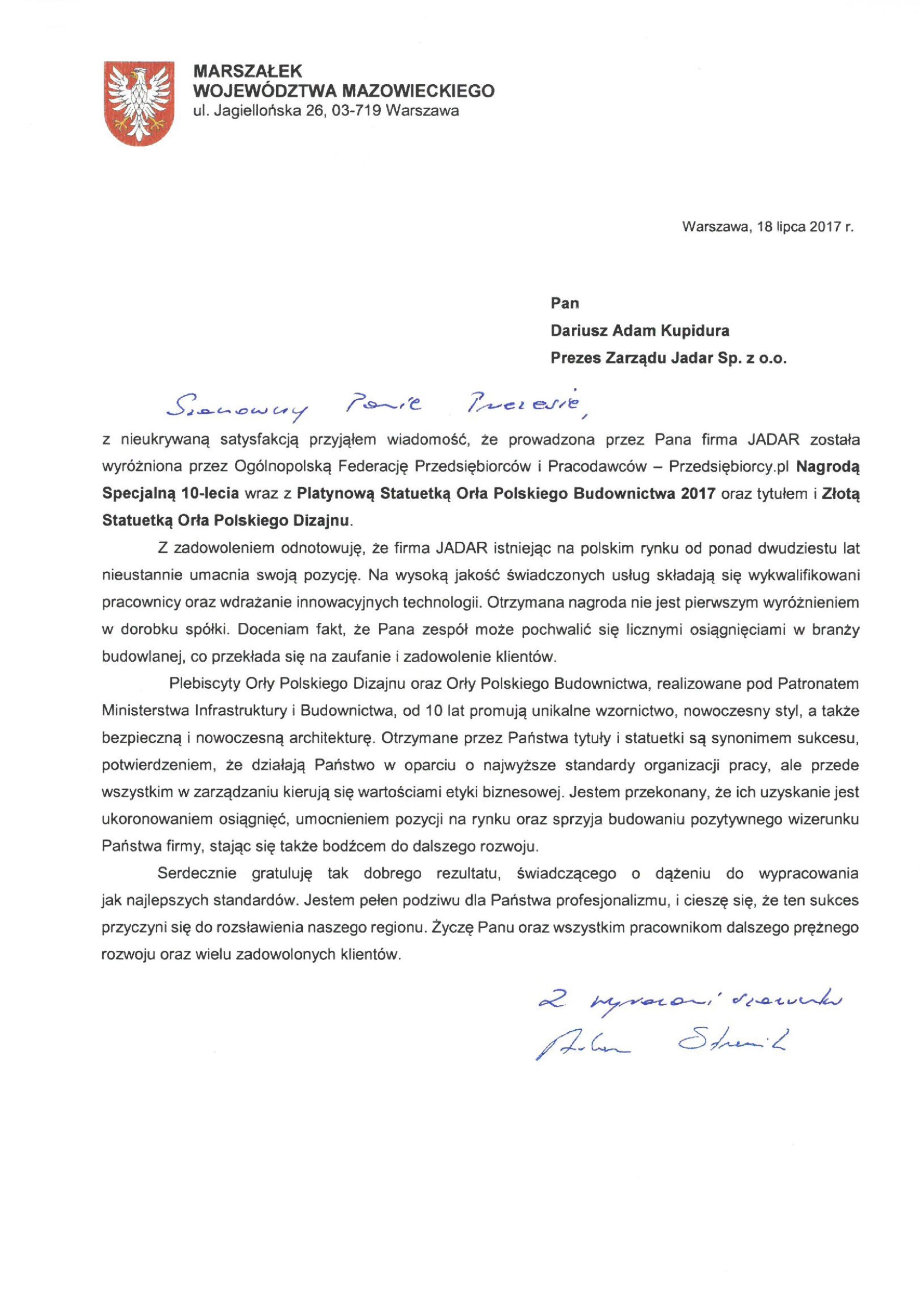 Podziekowania marszalek